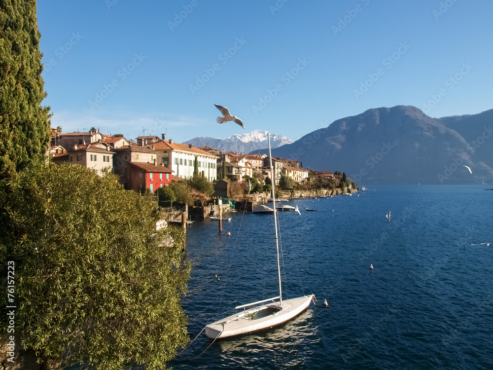 Fototapeta premium Sala Comacina, lake of Como. The small gulf with the harbor and