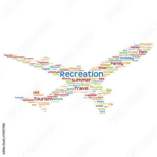 Vector conceptual travel or tourism plane word cloud