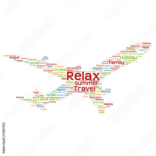 Vector conceptual travel or tourism plane word cloud