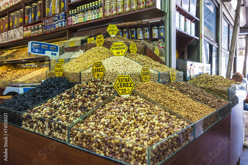 Nuts and spices on display in the Turkish market