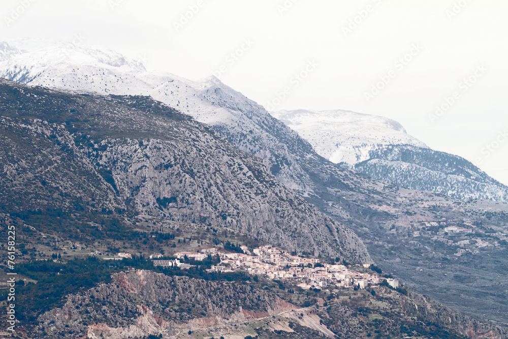 Delphi and Mount Parnassos at Winter