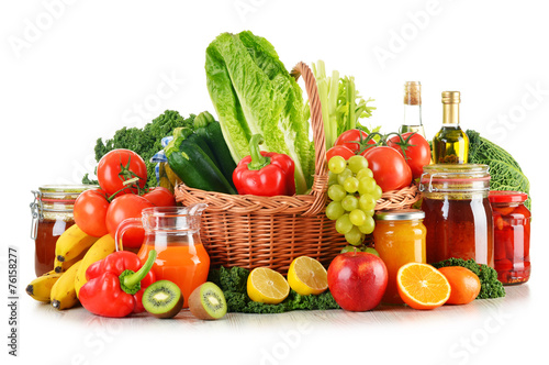 Composition with variety organic vegetables and fruits in wicker