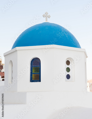Iconic church with blue cupola in Oia