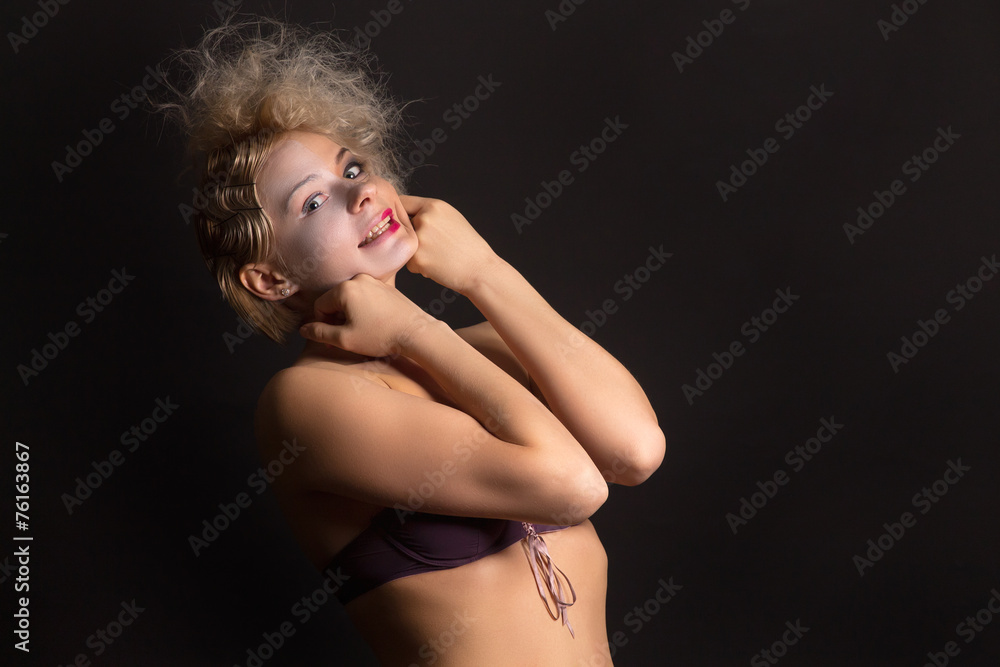 Fototapeta premium girl with fashion and nondescript makeup laugh
