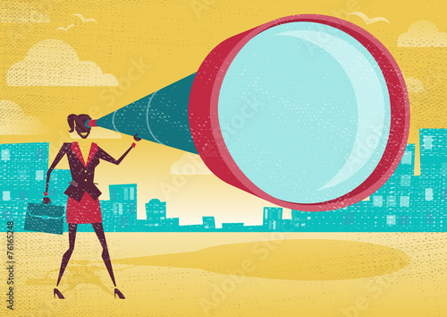 Businesswoman looks through her Telescope.