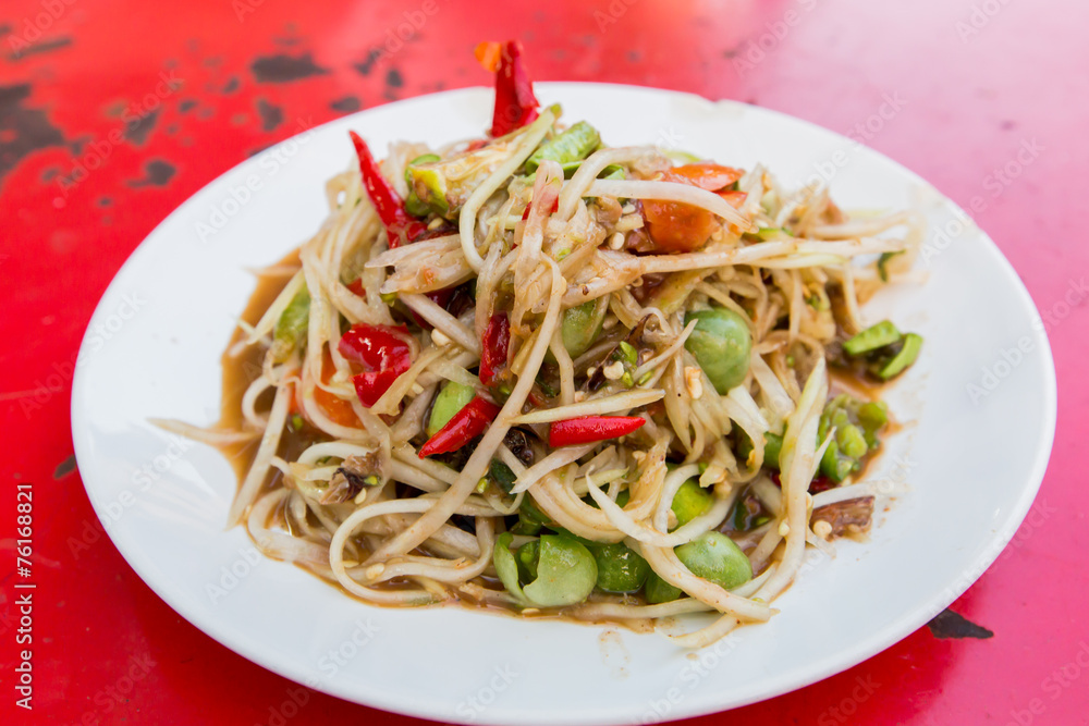 papaya spicy and sour salad with raw crab and vegetable called S