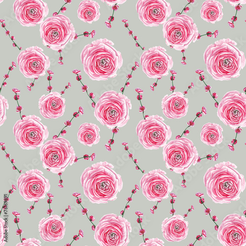 watercolor rose and brunch pattern