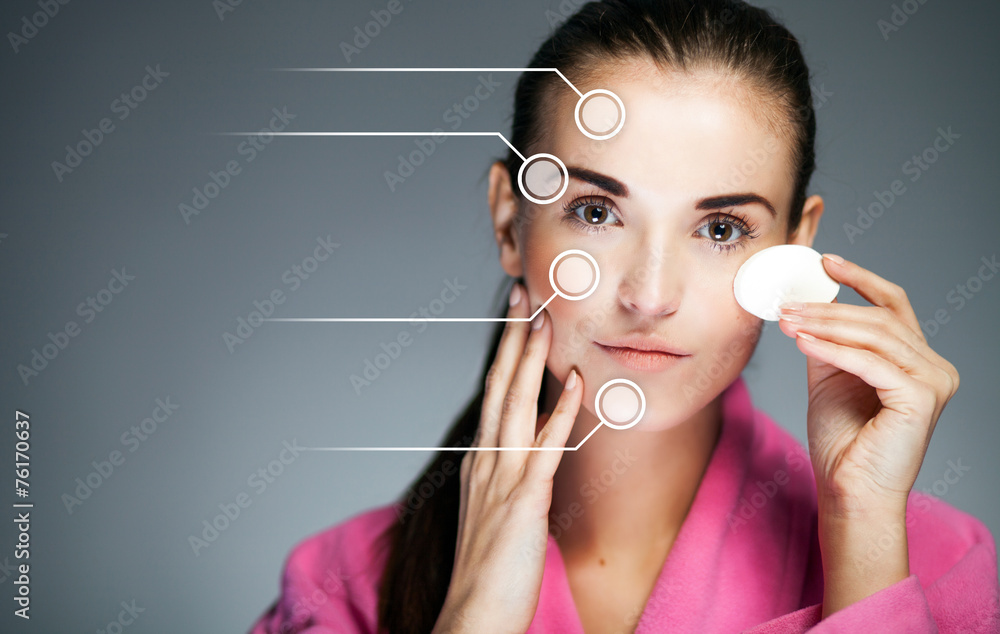 Skin care and healthy face with infographic arrows - obrazy, fototapety, plakaty 