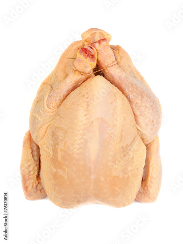 Whole raw chicken isolated on white background