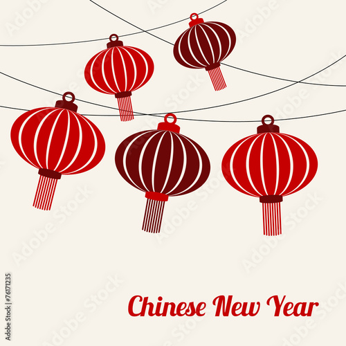 Chinese new year card with garlands of red lanterns, vector