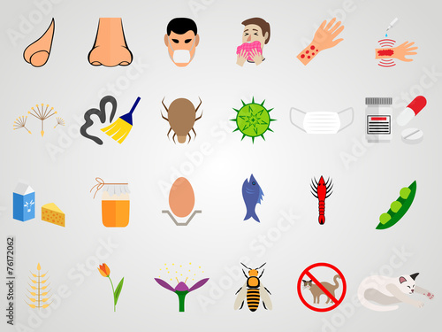 Set icons of allergy in a flat design