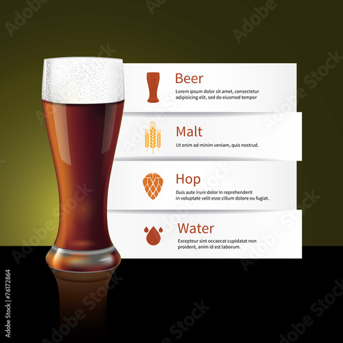 Paper infographics with ingredients of dark beer