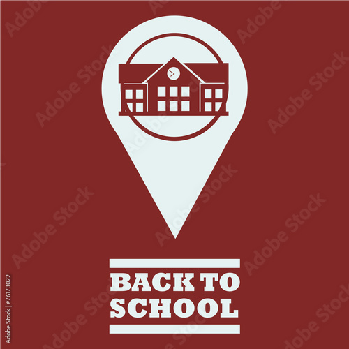 school supplies, fachade school illustration over red color back photo