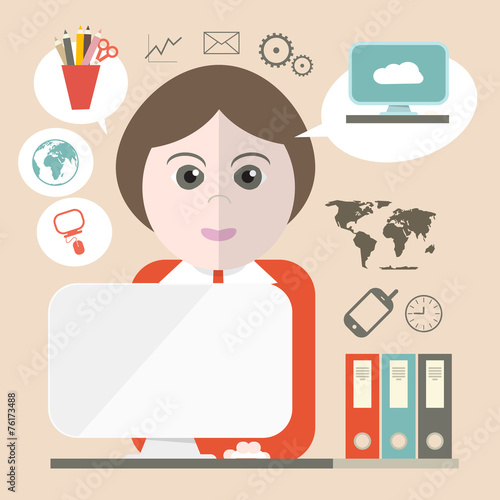 Secretary Vector Illustration with Business Icons and Computer