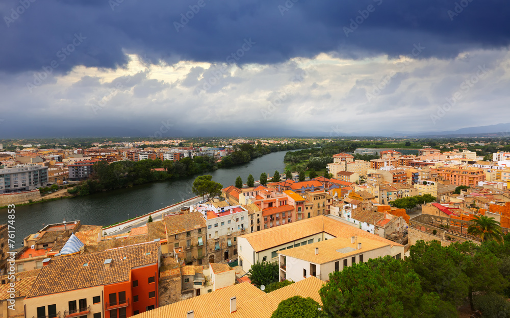 general view of Tortosa with Ebro river from  castle
