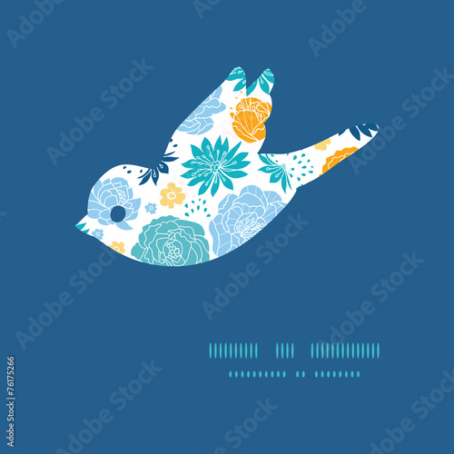 Vector blue and yellow flowersilhouettes bird silhouette pattern