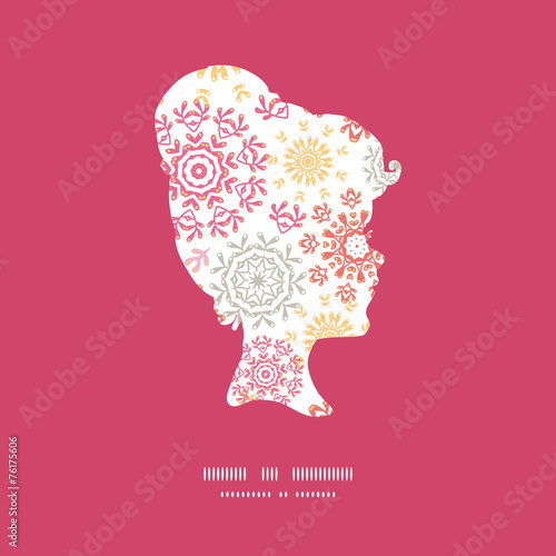 Vector folk floral circles abstract girl portrait silhouette