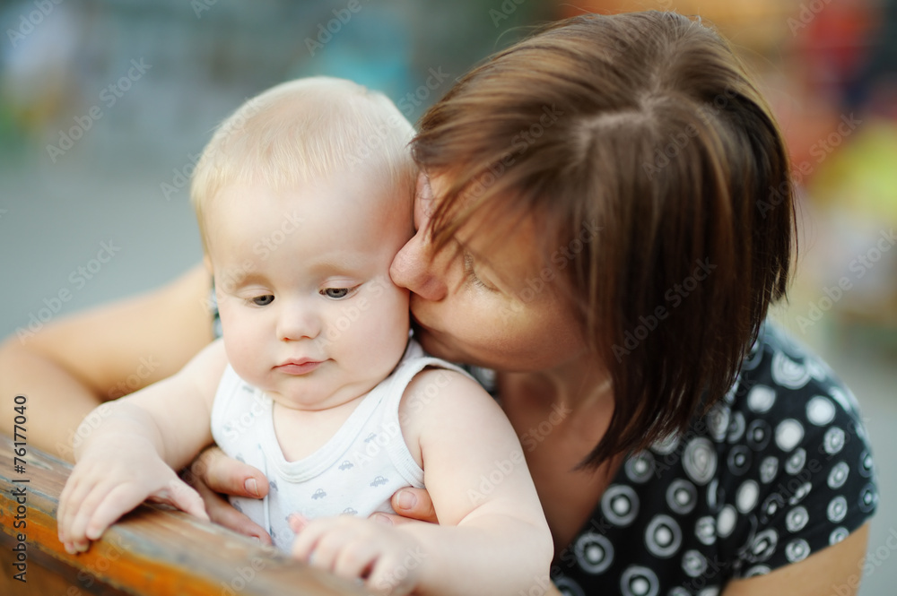 Middle aged woman and her adorable little grandson Middle aged woman and her adorable little grandson