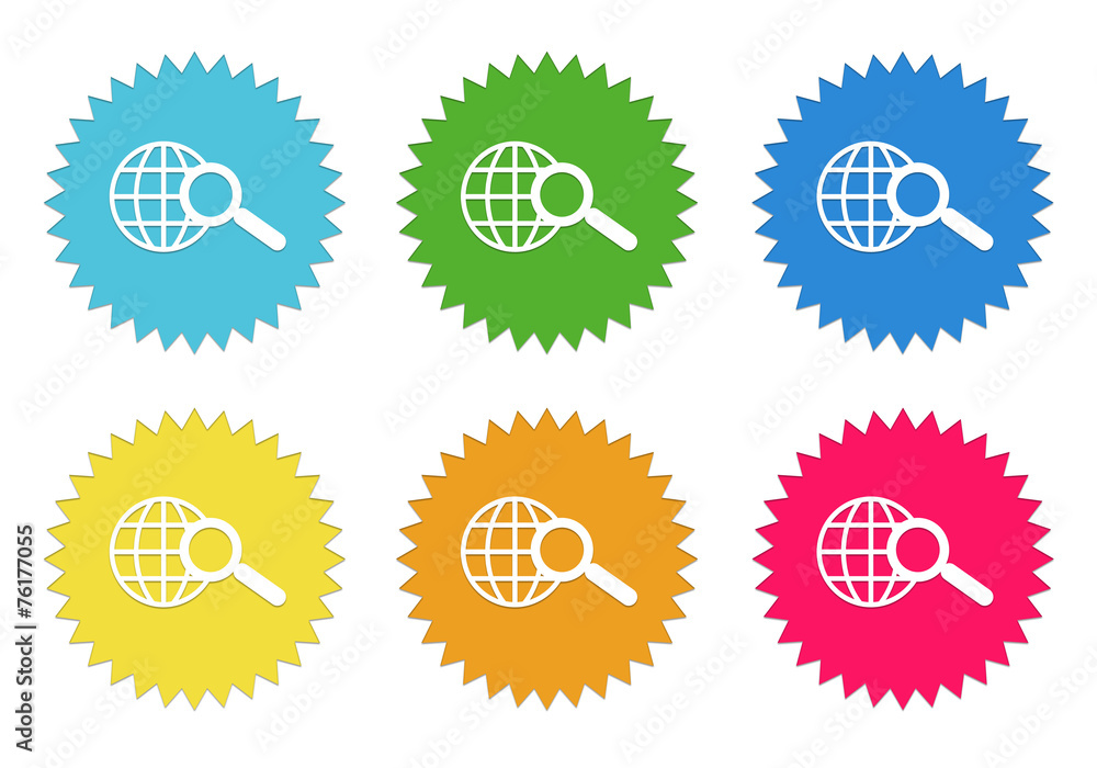 Set of colorful stickers icons with search symbol Set of colorful stickers icons with search symbol