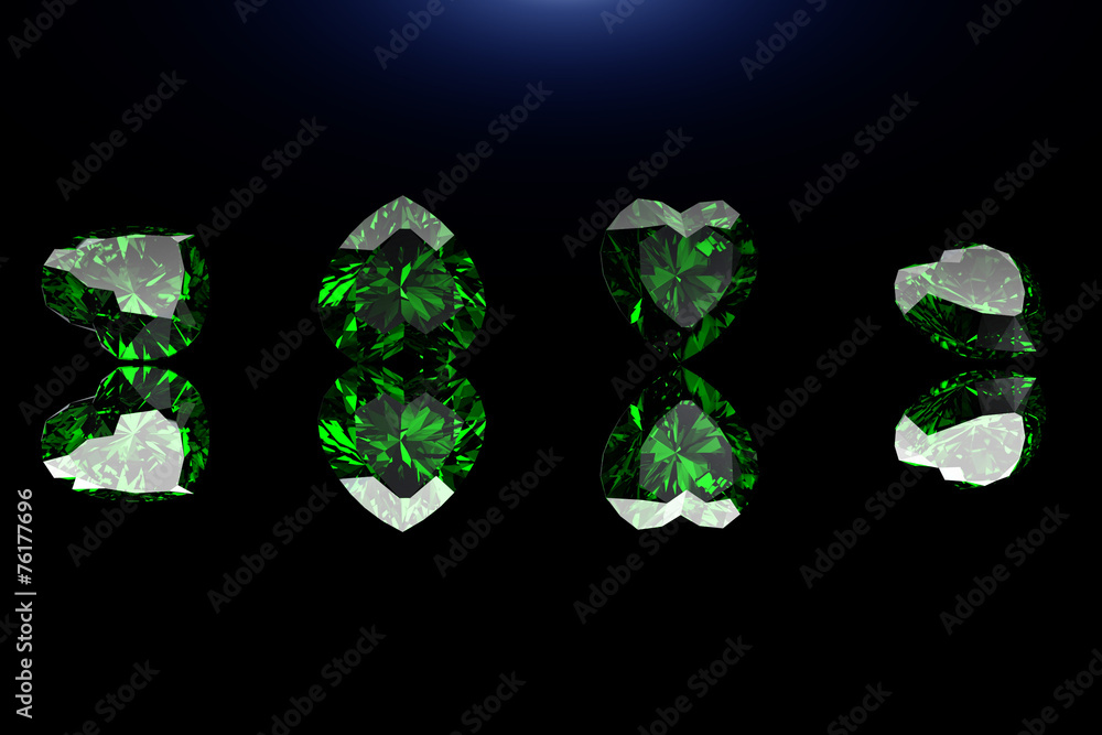 Heart shape gemstone. Collections of jewelry gems on black. Emer Heart shape gemstone. Collections of jewelry gems on black. Emer