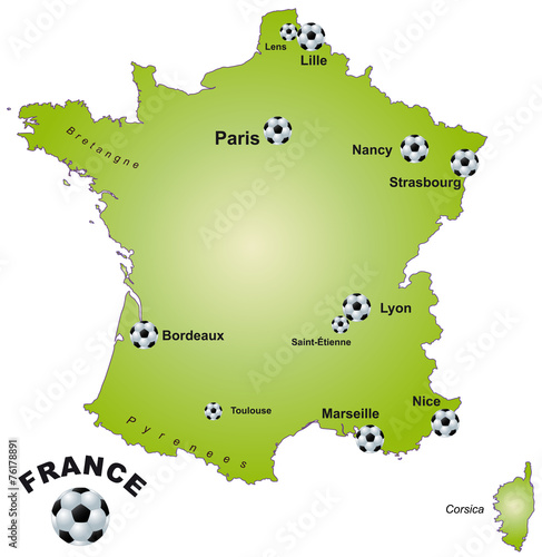 Karte von Frankreich mit Fußballaustragungsorten