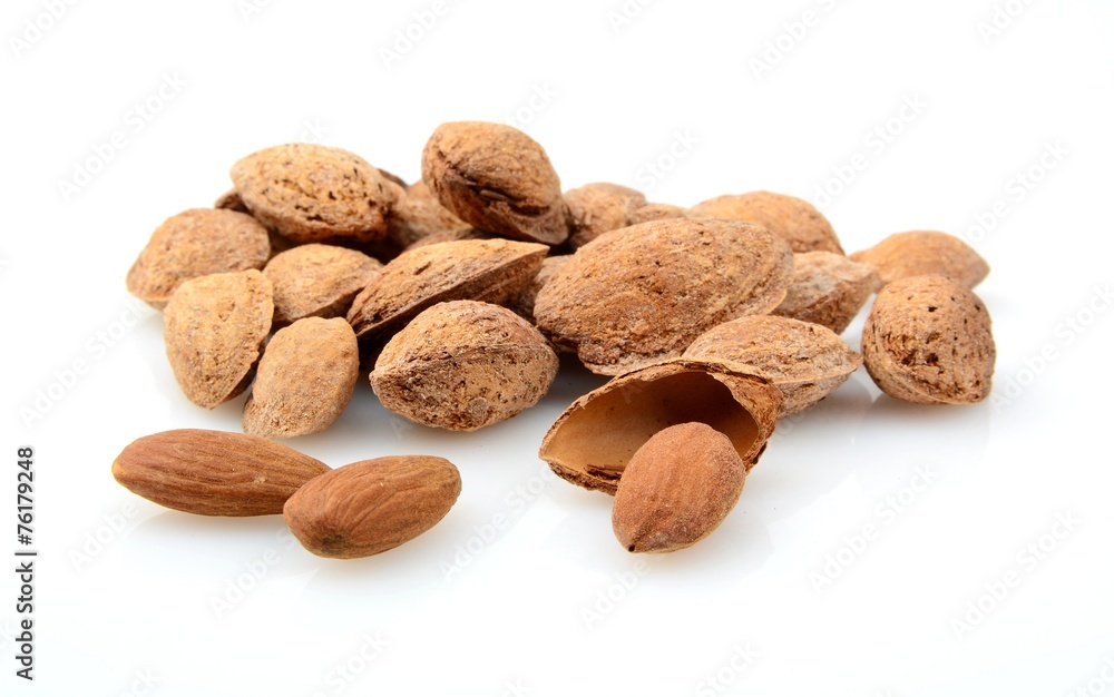 Group of almonds with shell isolated on white Group of almonds with shell isolated on white