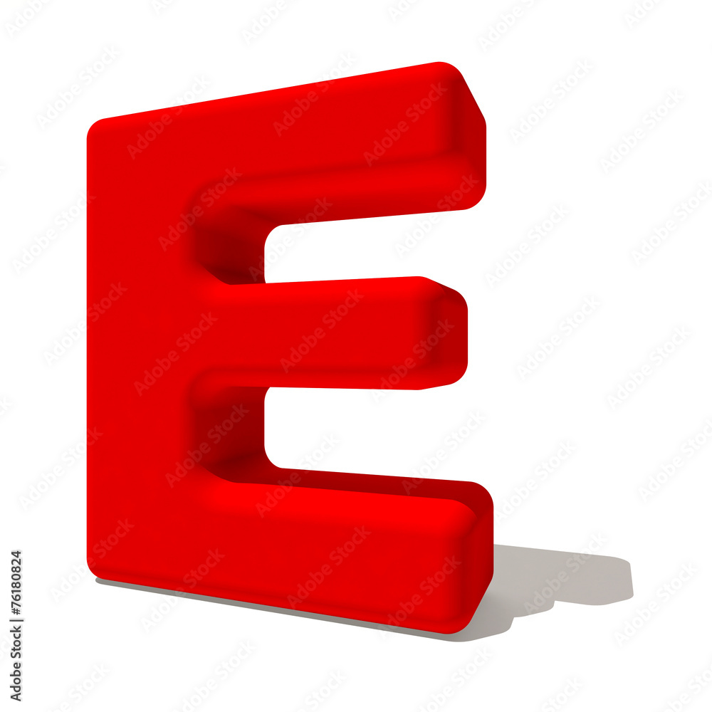 e lettera 3d rossa, isolata su fondo bianco e lettera 3d rossa, isolata su fondo bianco