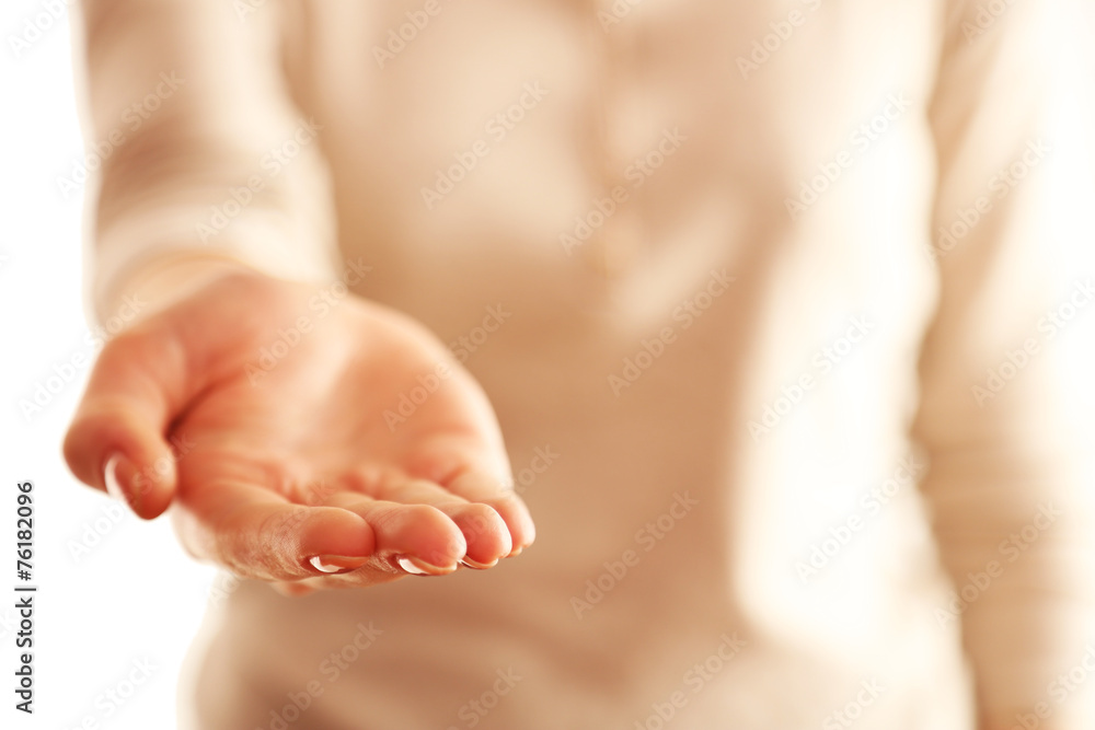 Female hand on white background Female hand on white background