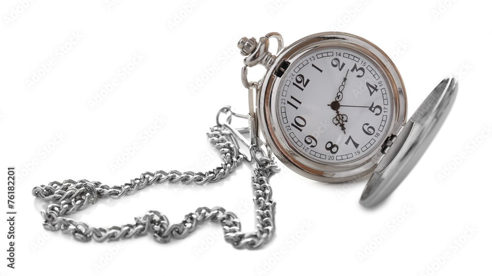 Silver pocket clock isolated on white Silver pocket clock isolated on white