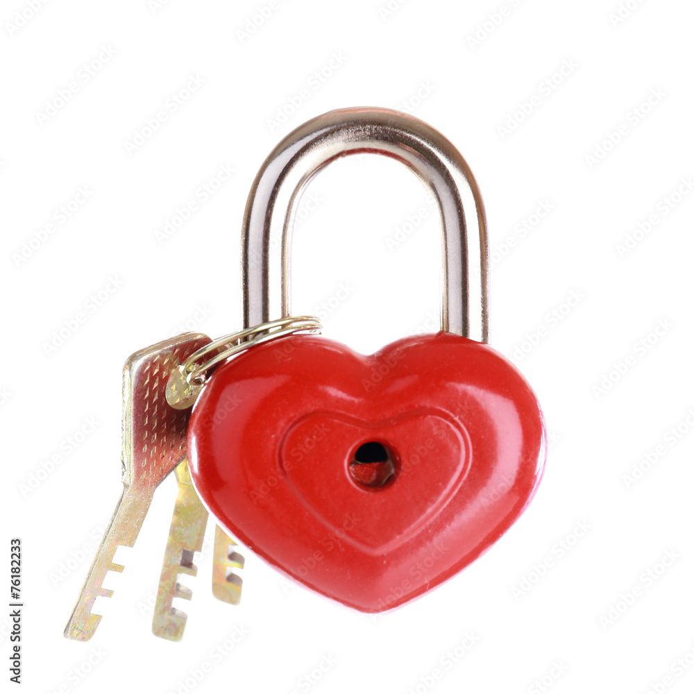 Heart-shaped padlock with key isolated on white Heart-shaped padlock with key isolated on white