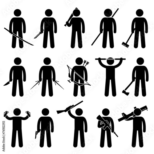 Man Holding and Using Weapons Pictogram