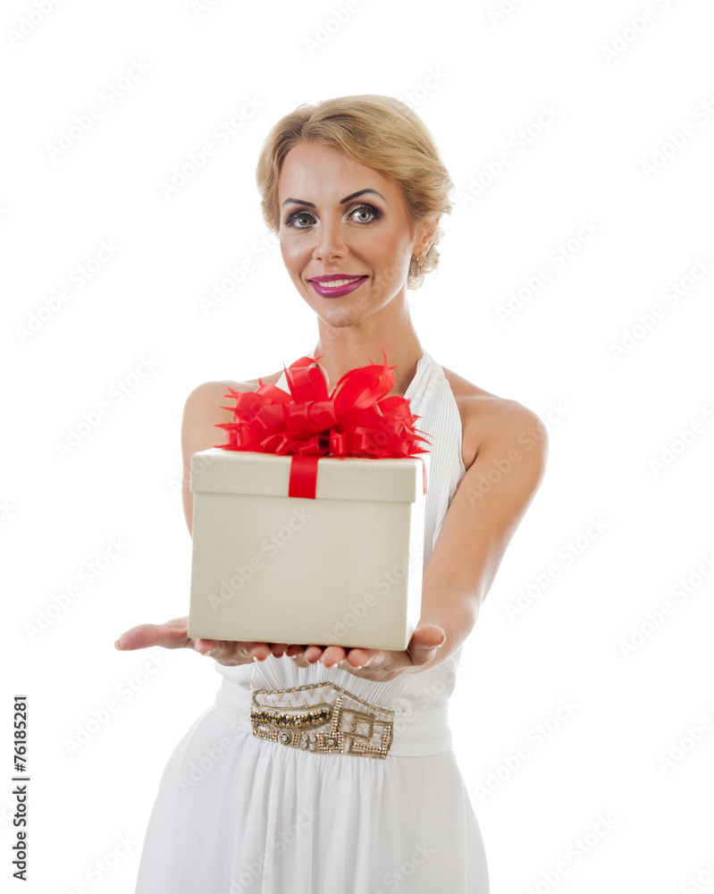 Young happy woman with a gift Young happy woman with a gift