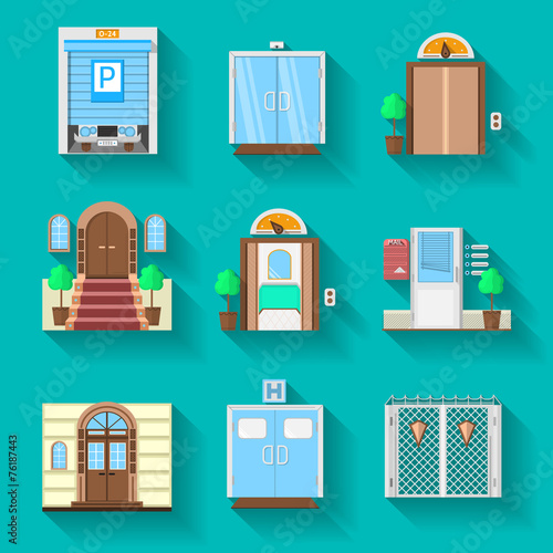 Flat icons vector collection for entrance doors
