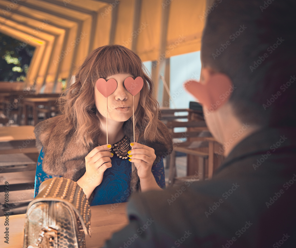Loving couple at restaurant