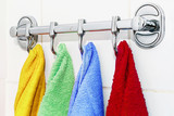 colored towels hanging