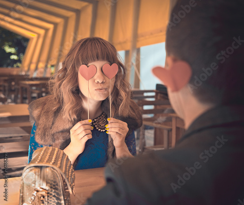Obraz na płótnie Loving couple at restaurant w salonie