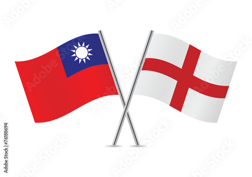 England and Taiwanese flags. Vector illustration.