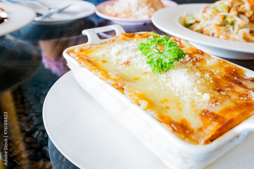 traditional lasagna made with minced beef bolognese sauce topped traditional lasagna made with minced beef bolognese sauce topped