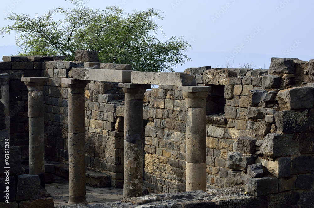 Ancient synagogue Umm el Kanatir ruins.