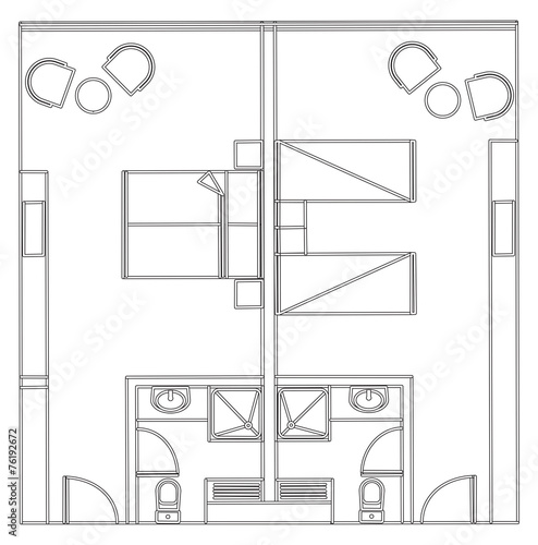 Architectural Vector Of Standard Twin And Double Hotel Room