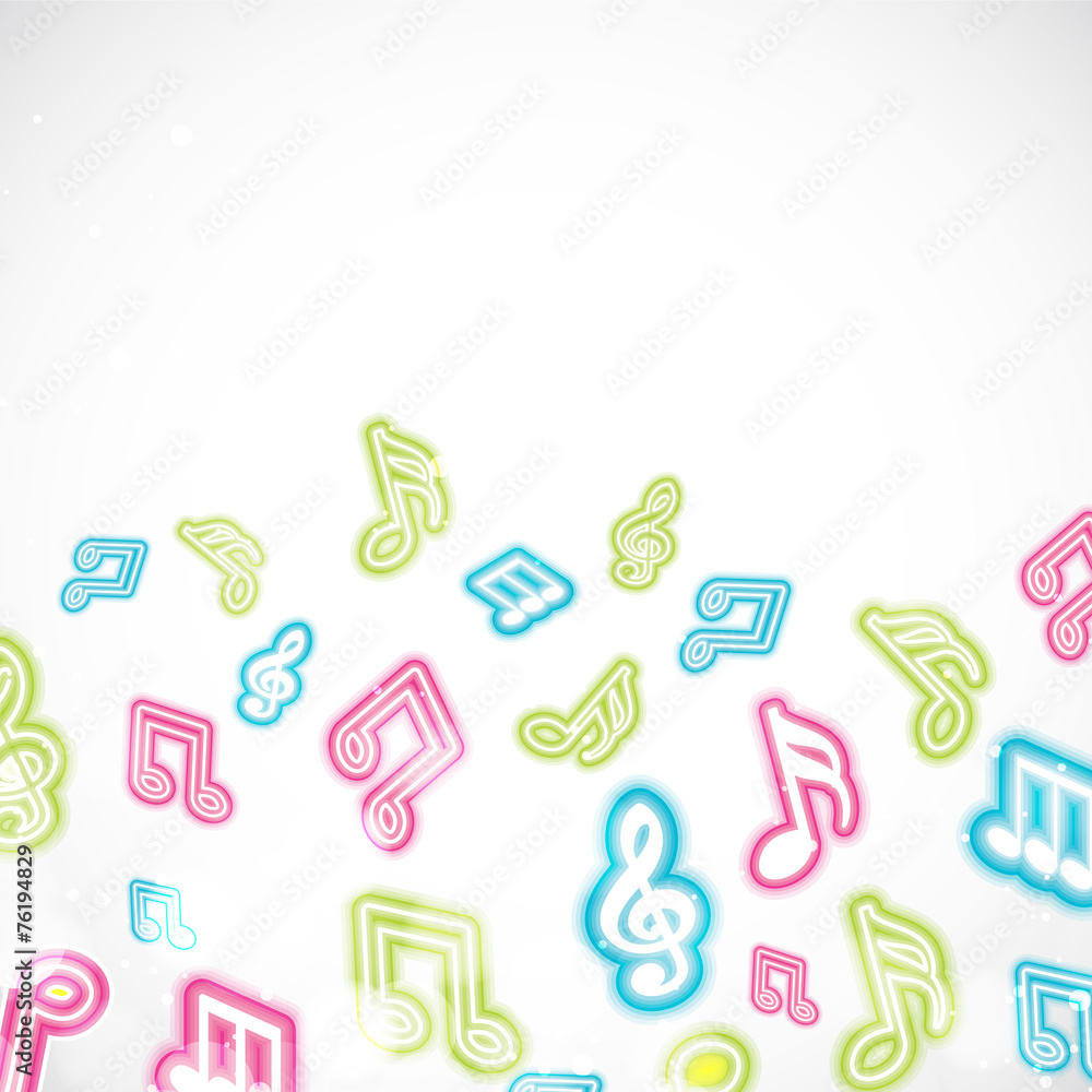 Colorful musical notes on shiny background. Colorful musical notes on shiny background.