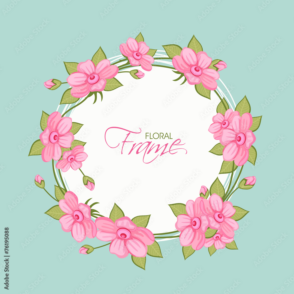 Rounded frame with pink flower decoration. Rounded frame with pink flower decoration.