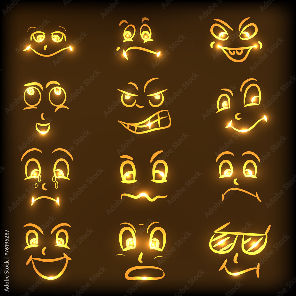 Set of different facial expressions in golden color. Set of different facial expressions in golden color.