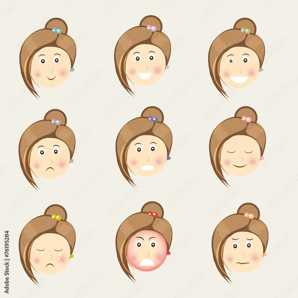 Cute girl cartoon with different facial expressions. Cute girl cartoon with different facial expressions.