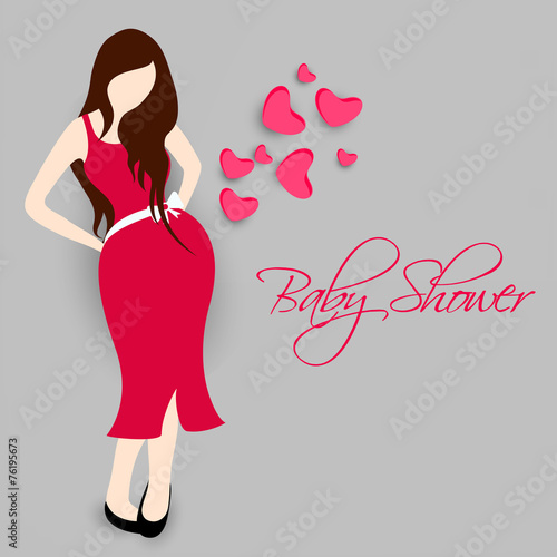 Young pregnant lady in red dress for Baby Shower.
