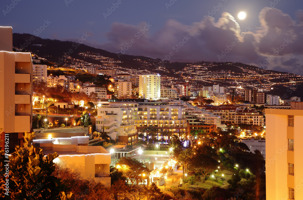 City of Funchal (capital of Madeira Island) at night.