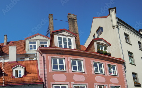 Red roofs, dormers and chimneys (Riga, Latvia)