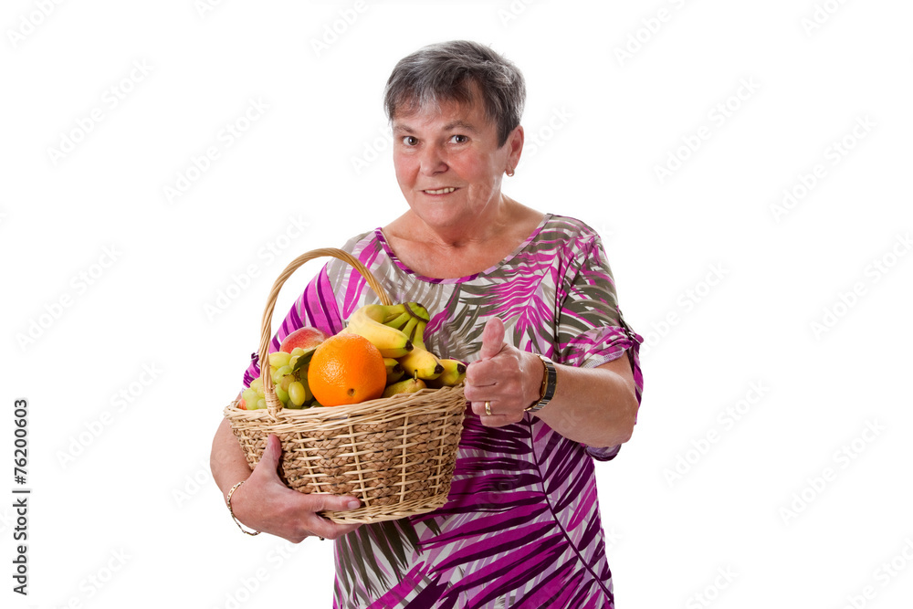 Seniorin mit Obstkorb - Senior woman with basket of fruit Seniorin mit Obstkorb - Senior woman with basket of fruit