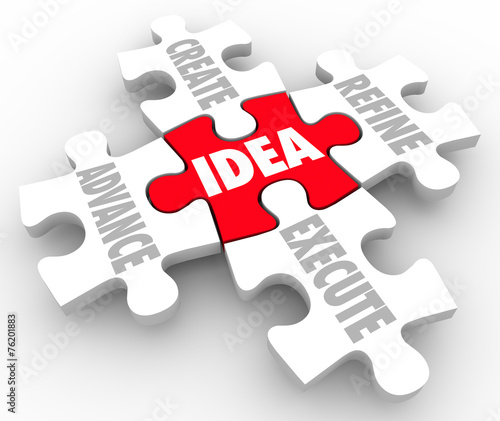 Idea Create Advance Refine Execute Strategy Plan Puzzle Pieces
