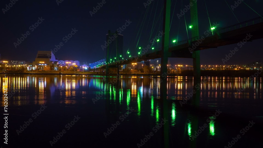 suspension bridge in krasnoyarsk, night time lapse suspension bridge in krasnoyarsk, night time lapse